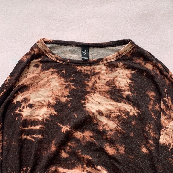 Windsor Women’s Black/Orange Tie Dye Long Sleeve Casual Crop Top Sz M - Picture 2 of 8